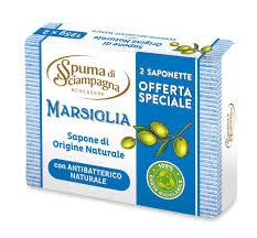 Spuma di Sciampagna Marsiglia soap bars assembled on display for refreshing daily hygiene