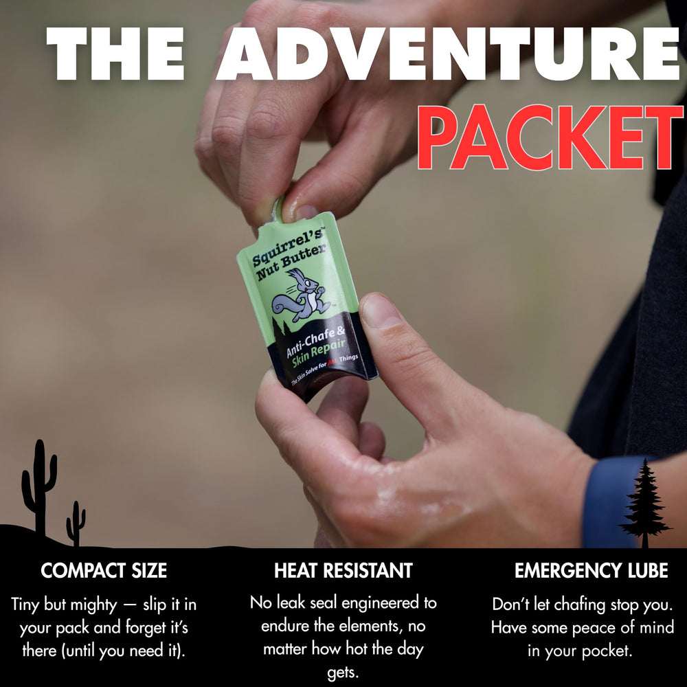 Squirrel's Nut Butter adventure packet in a pack for travel-ready protection