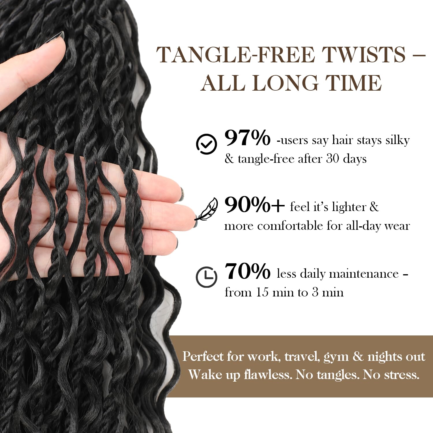 Srcdtvlk Boho Island Twist 24in two-curls volume on model for airy comfort