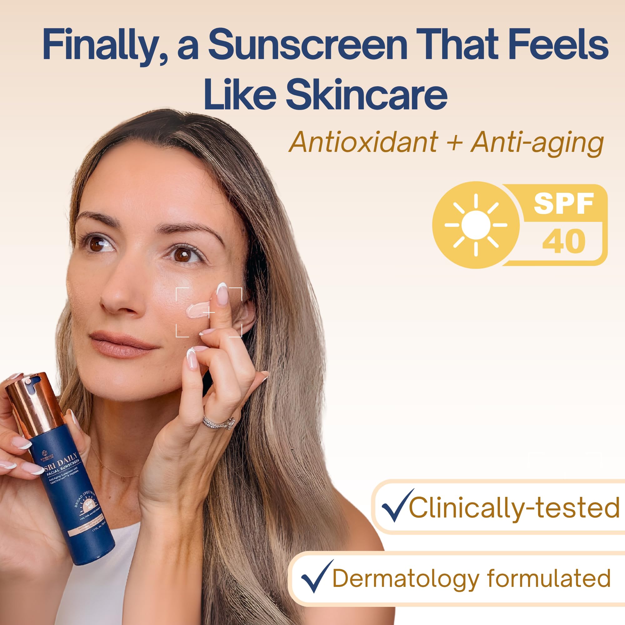Close-up of SRILabs sunscreen texture showing breathable, oil-free finish for daily wear.