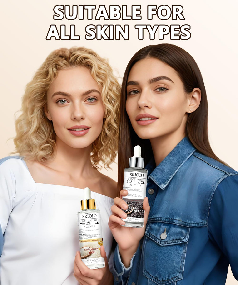 SRIOIO two-piece serum pack image with white and black rice bottles.