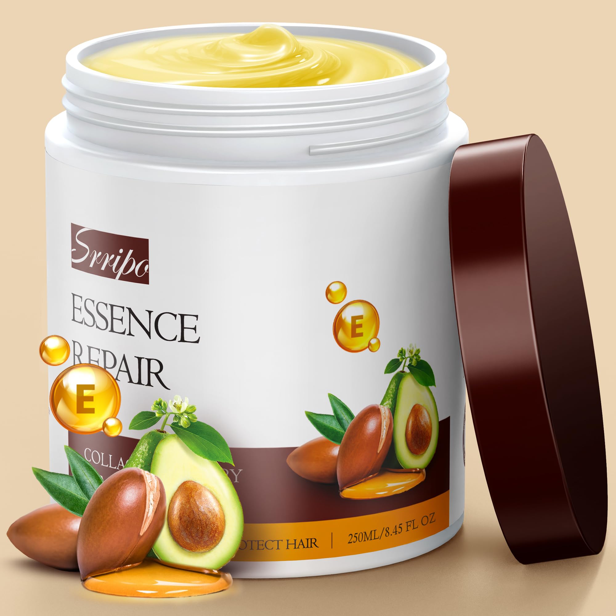 Srripo collagen hair mask bottle offering deep conditioning and shine.