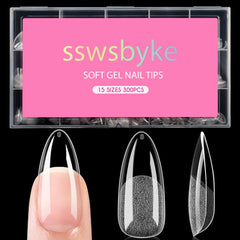 SSWSBYKE medium almond nail tips packfront ready for quick DIY manicure.