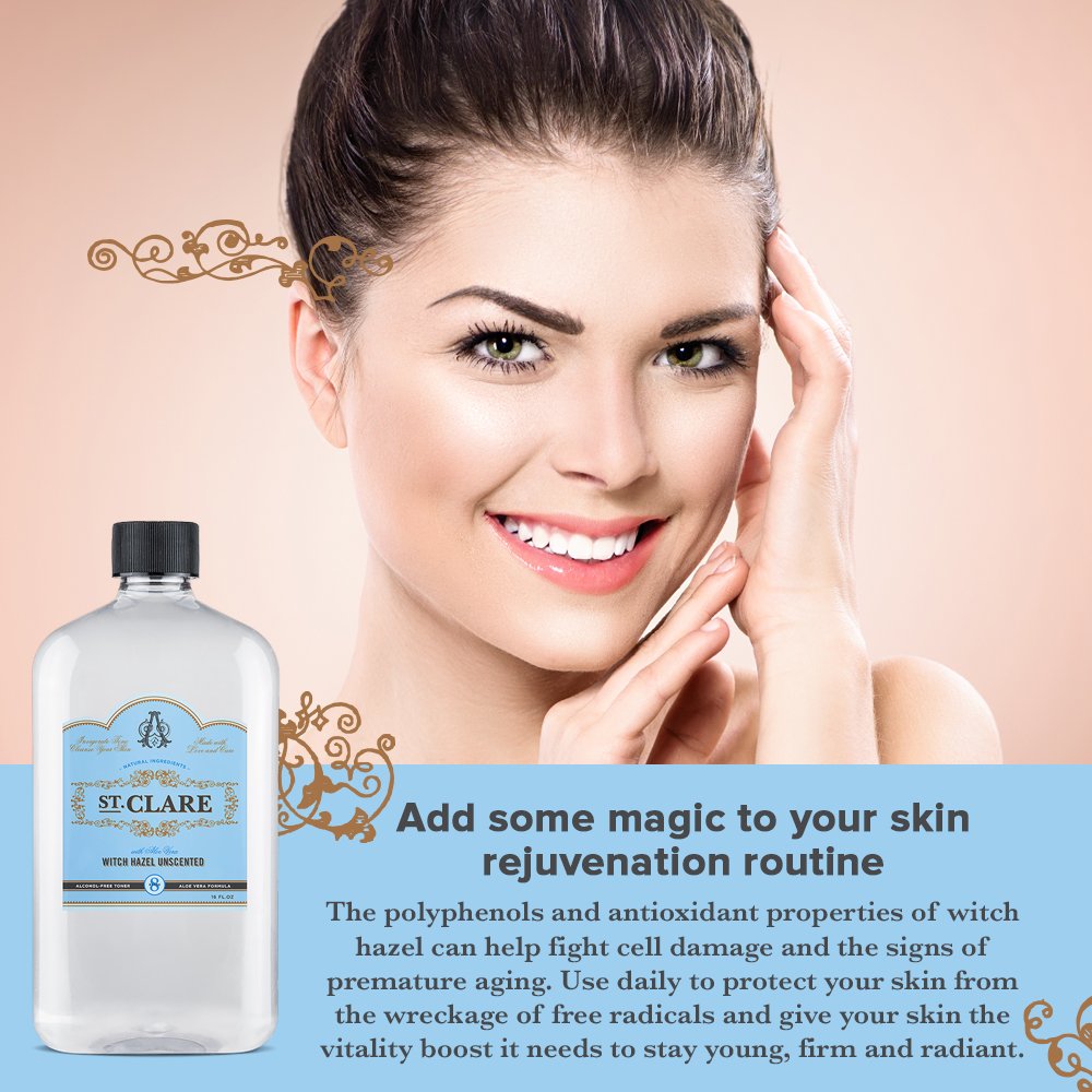 St Clare Witch hazel close-up suggests balancing astringent tone for pores