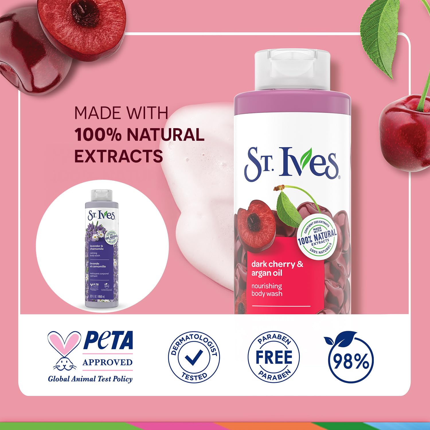 Close-up of ST. IVES 22-ounce body wash bottle