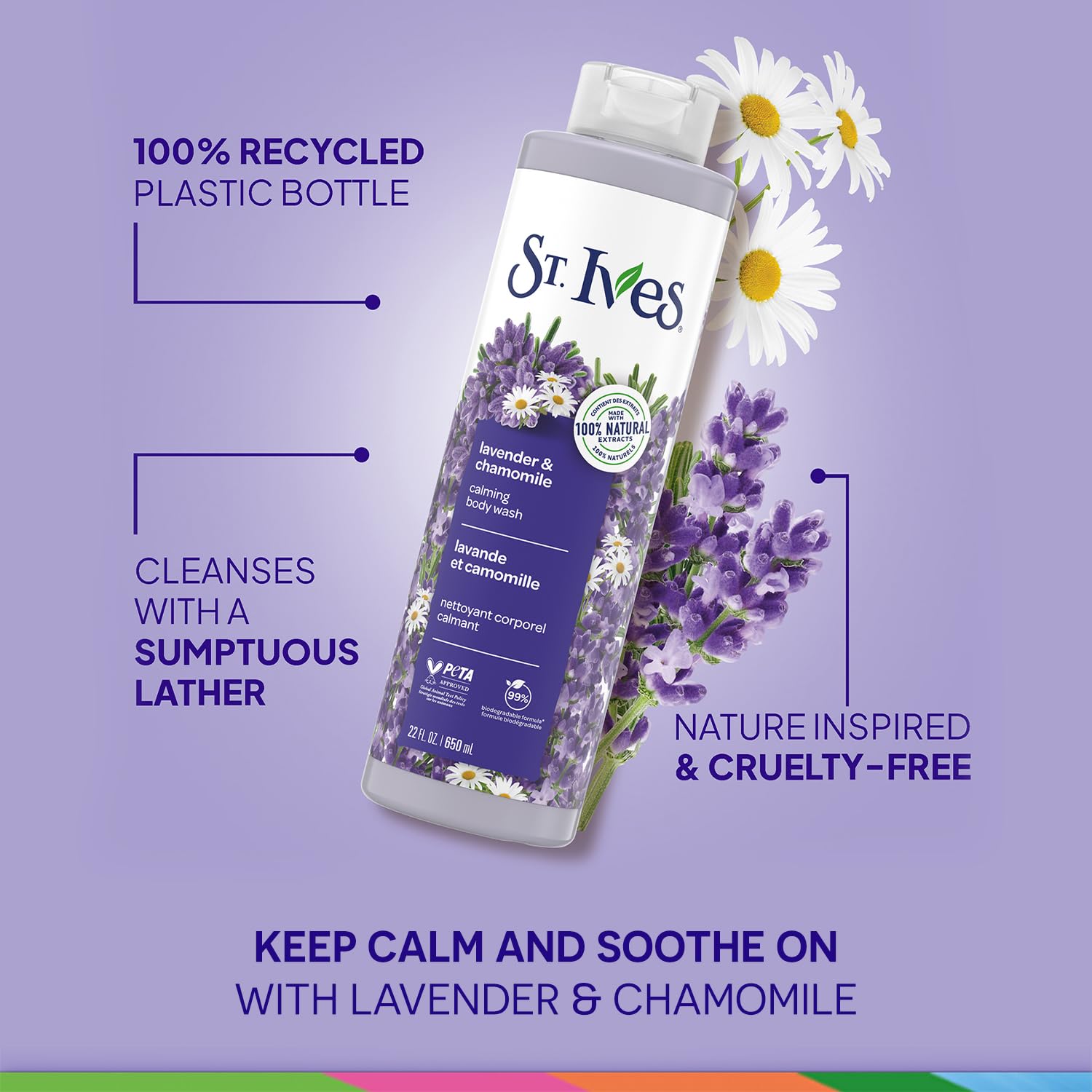 St. Ives bottle displayed on a tidy shower shelf