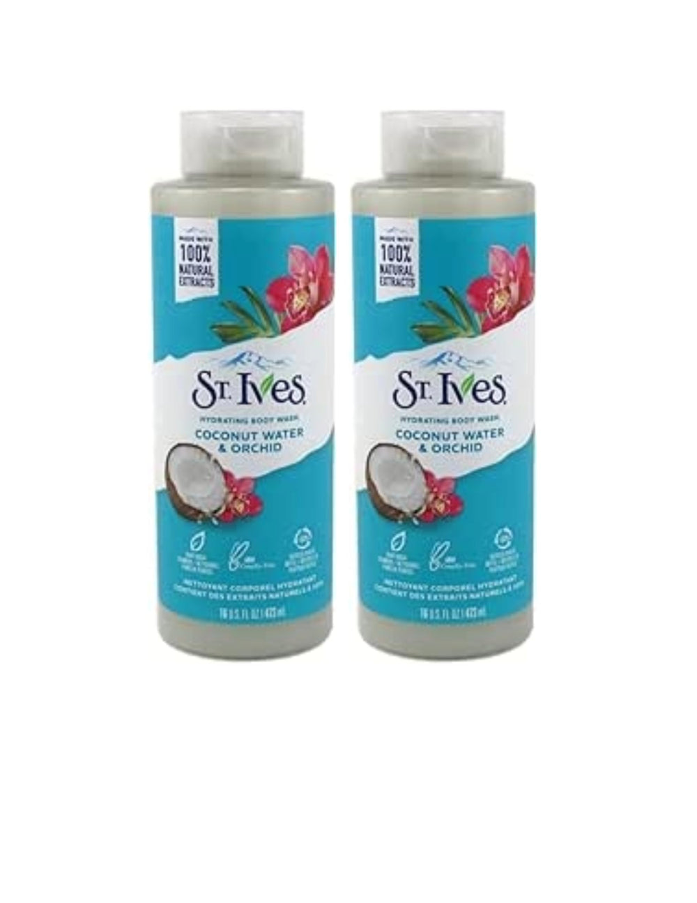 St. Ives Coconut Body Wash bottle 16 oz, hydrates skin with natural coconut water.