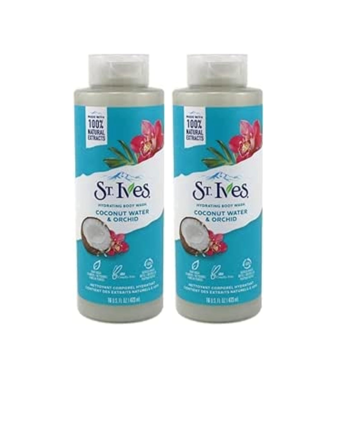 St. Ives Coconut Body Wash bottle 16 oz, hydrates skin with natural coconut water.