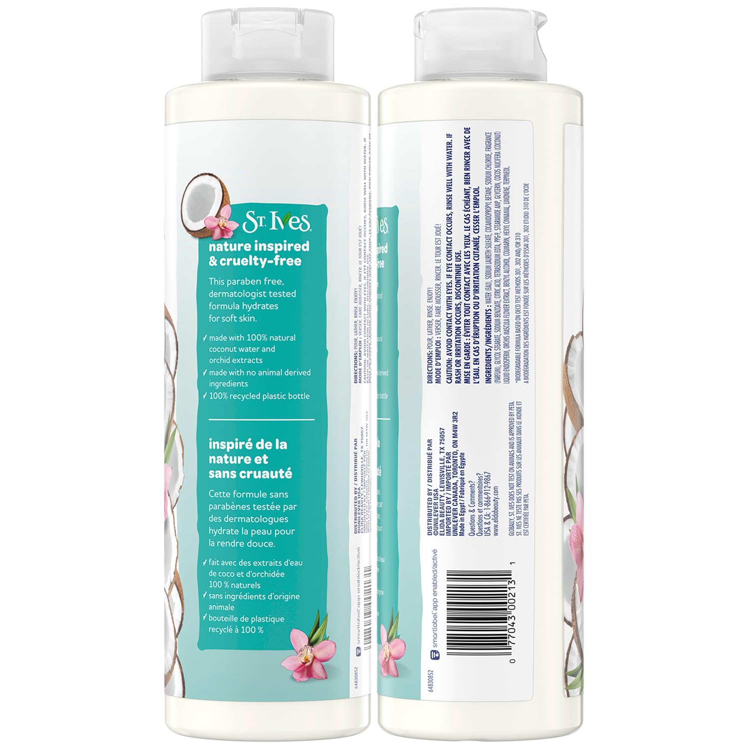 St. Ives Coconut Water & Orchid bottle highlights airy lather for refreshing wash