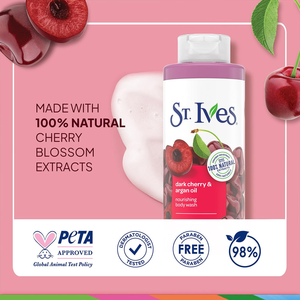 St. Ives Dark Cherry Argan Oil shower foam creating rich lather