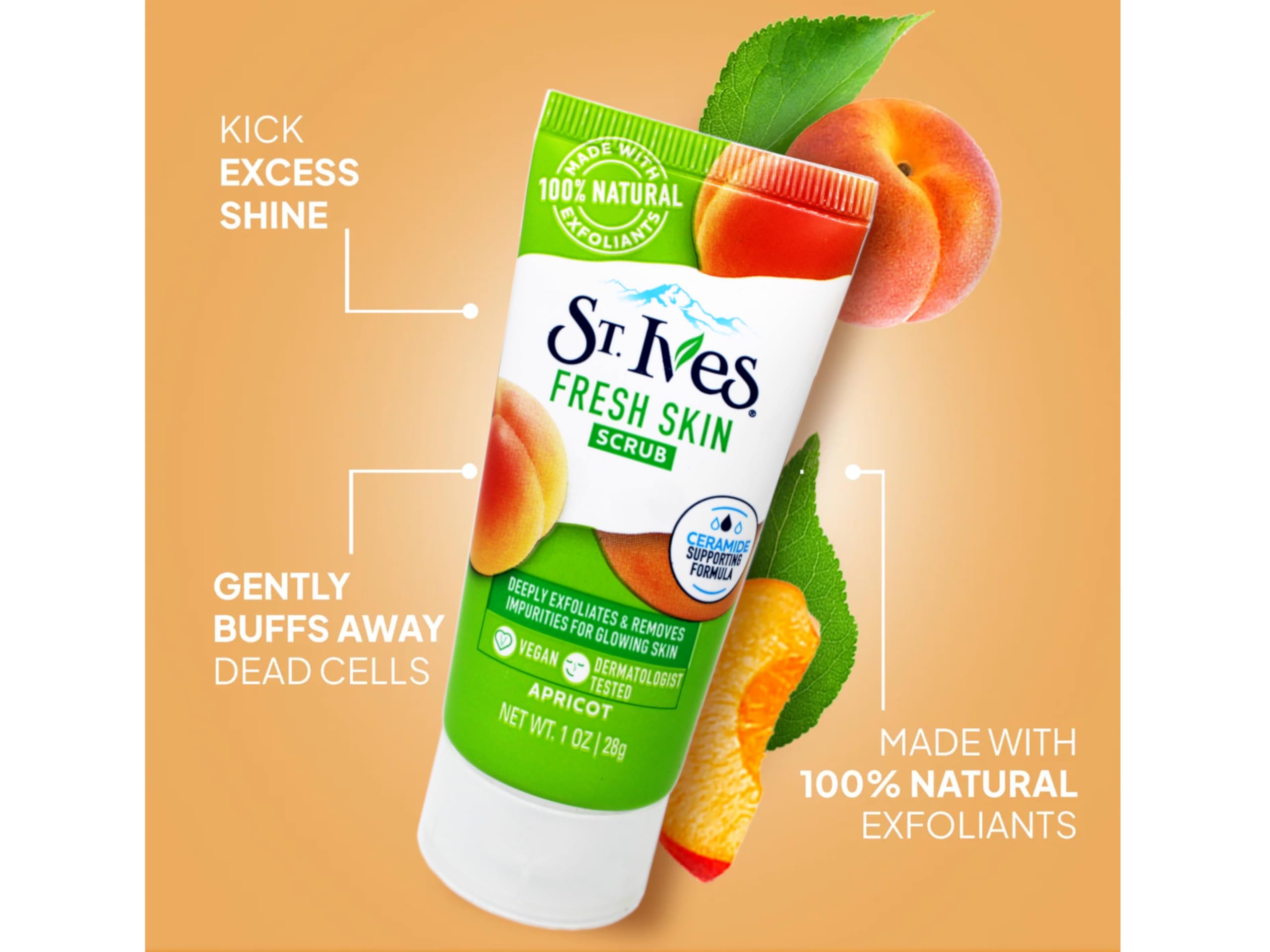 St. Ives Dermatologist-tested label indicates skin-friendly use across types