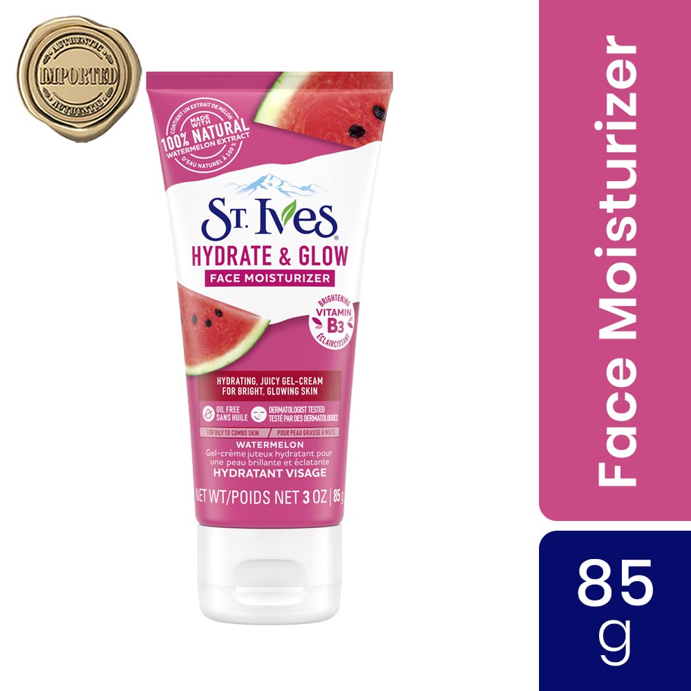 St. Ives Hydrate & Glow Watermelon cream texture close-up for lightweight moisture.