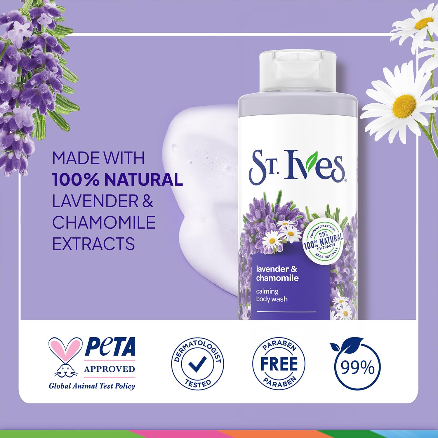 St. Ives lavender chamomile pump dispenser enables easy application.