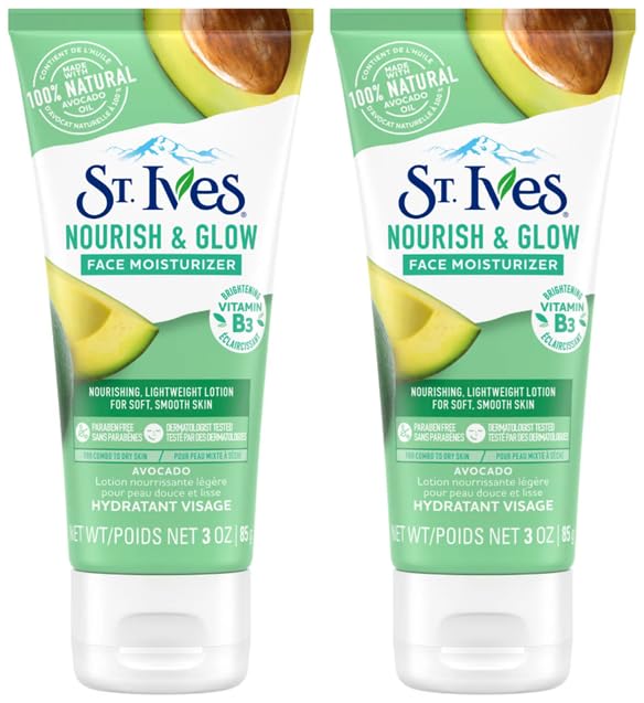 St. Ives Nourish & Glow avocado moisturizer jar front two-pack for daily hydration.