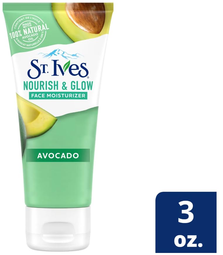 St. Ives Nourish & Glow label shows dermatologist tested formula.