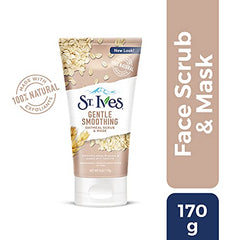 Close-up of St. Ives oatmeal exfoliant powder for gentle texture.