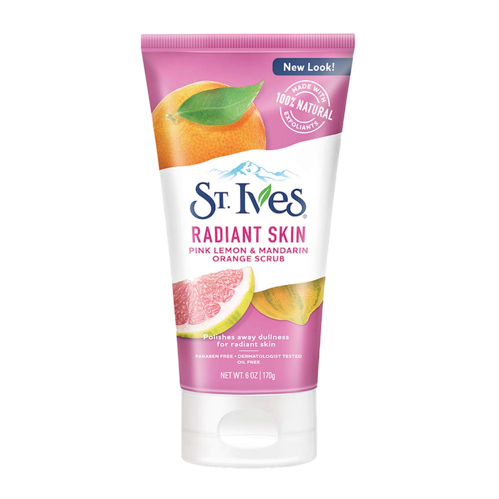 St. Ives Radiant Skin bottle with pink lemon for brightening.