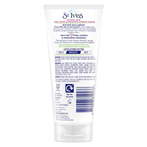 St. Ives Radiant Skin pink lemon orange scrub jar with medium exfoliation for refreshed skin