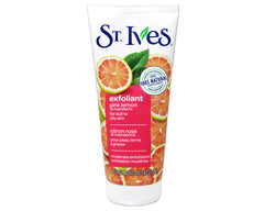 St. Ives Radiant Skin Scrub bottle pour shows easy application for brightening skin.
