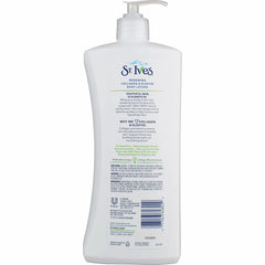 St Ives Renewing lotion back label highlights natural moisturizers and sensitive-skin suitability