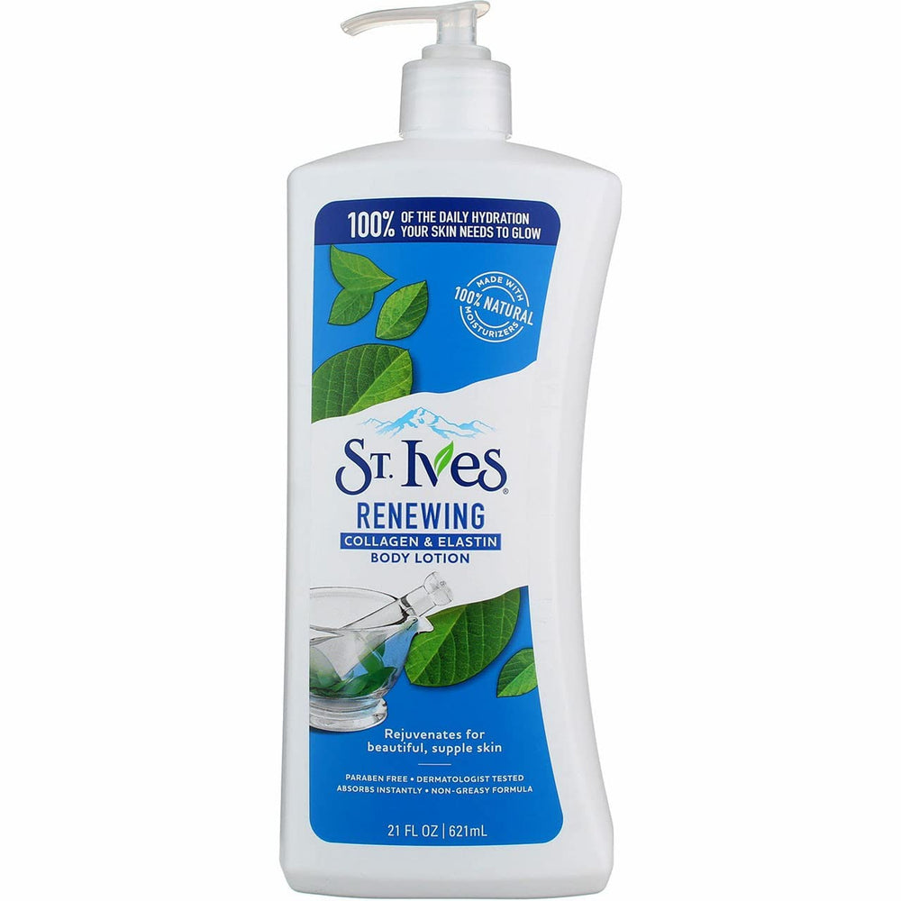 St Ives Renewing Body Lotion bottle front for daily moisture and nourishment