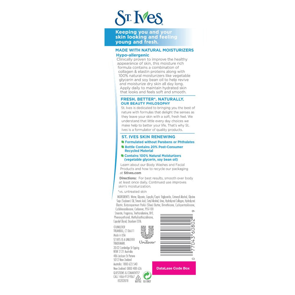 St. Ives lotion on hands suggests daily moisturization and skin softness.