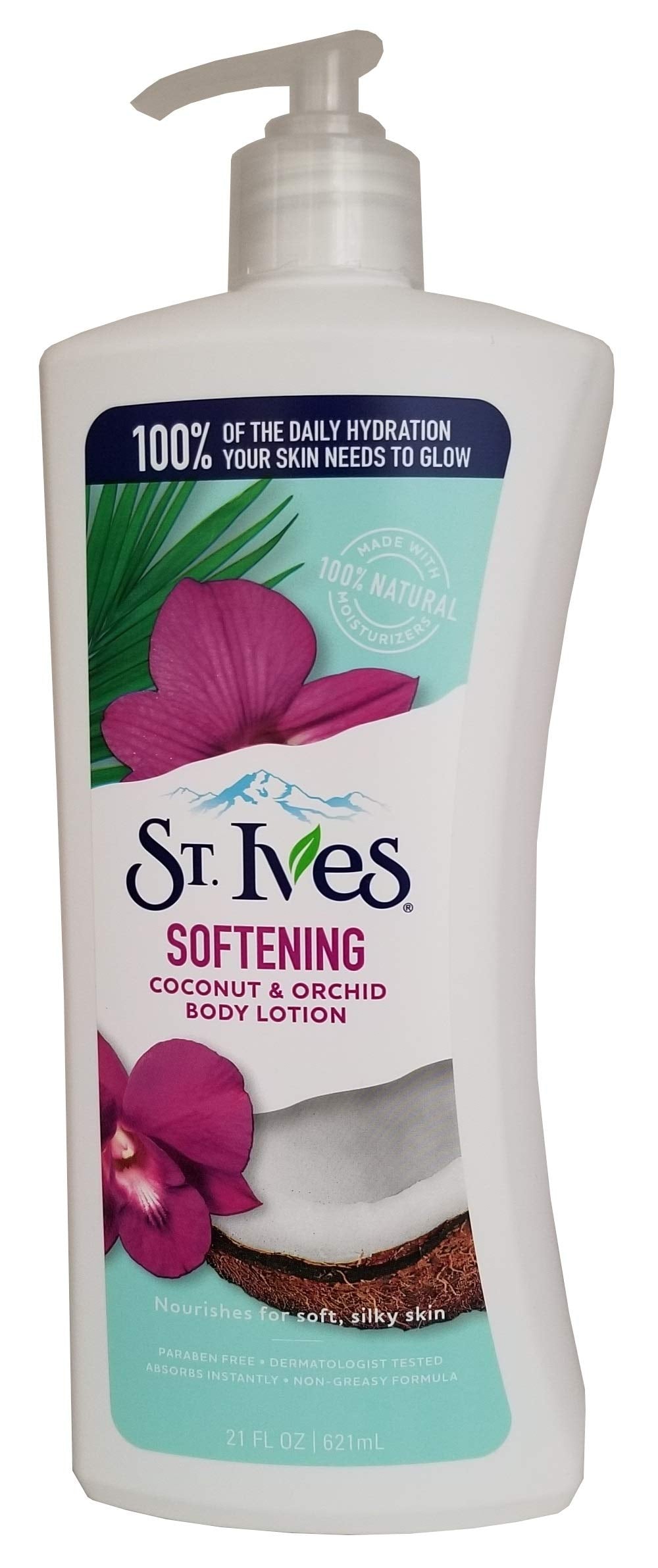 St. Ives coconut milk body lotion in a pump bottle for lasting hydration.