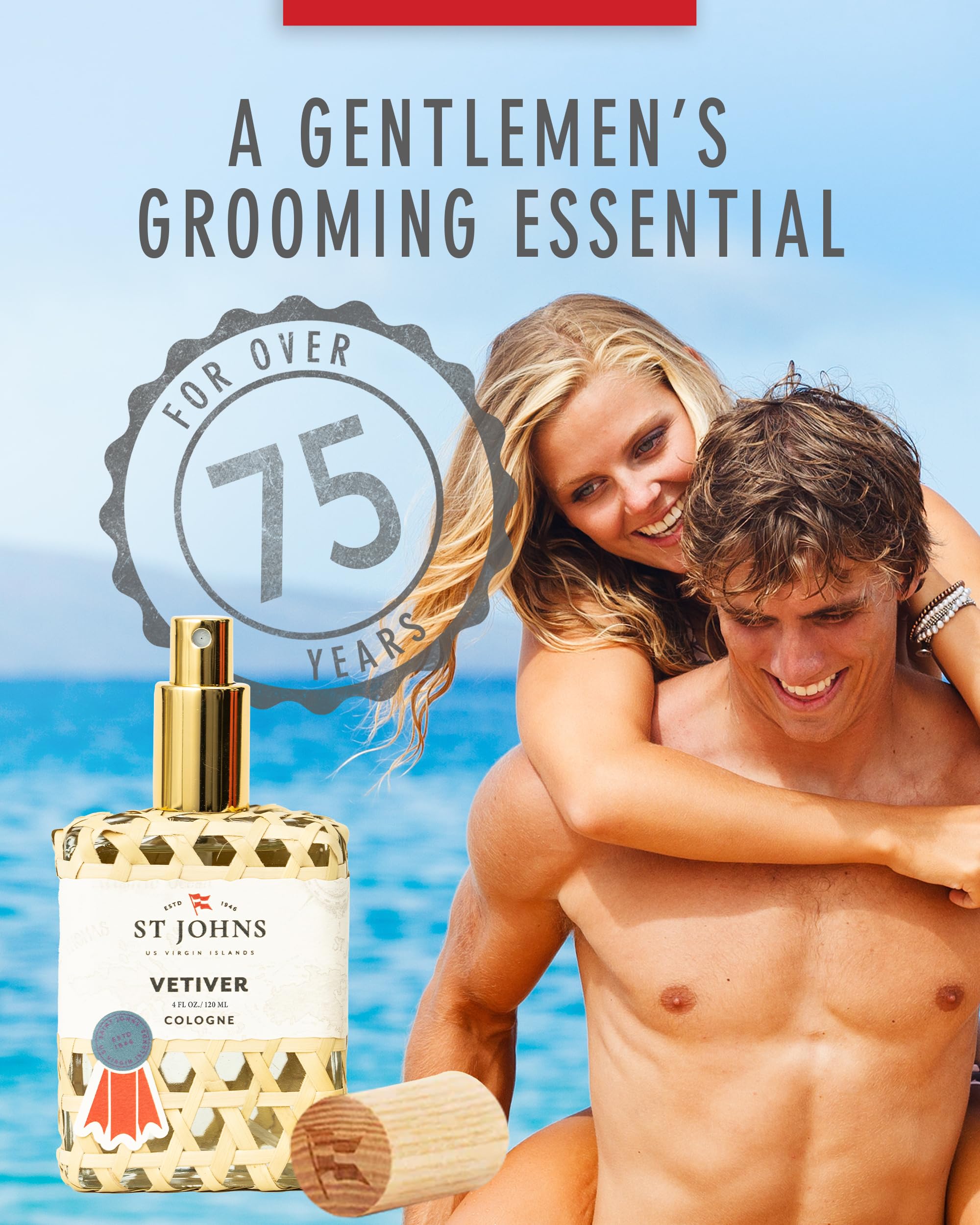 St. John Classic Vetiver bottle on shelf conveys island elegance