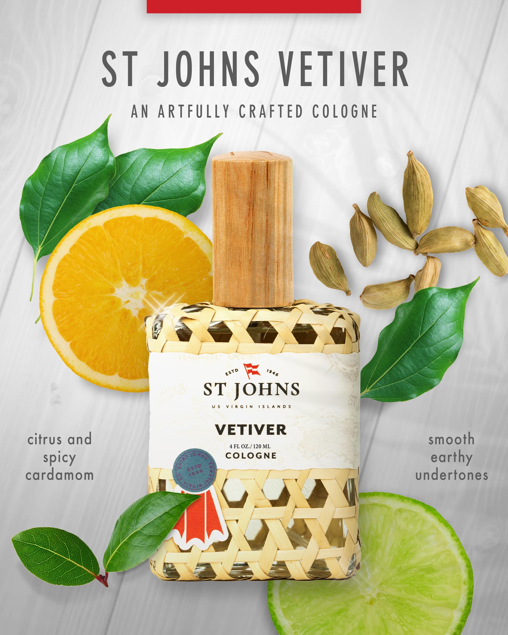 St. John Classic Vetiver bottle side view highlighting masculine daily wear