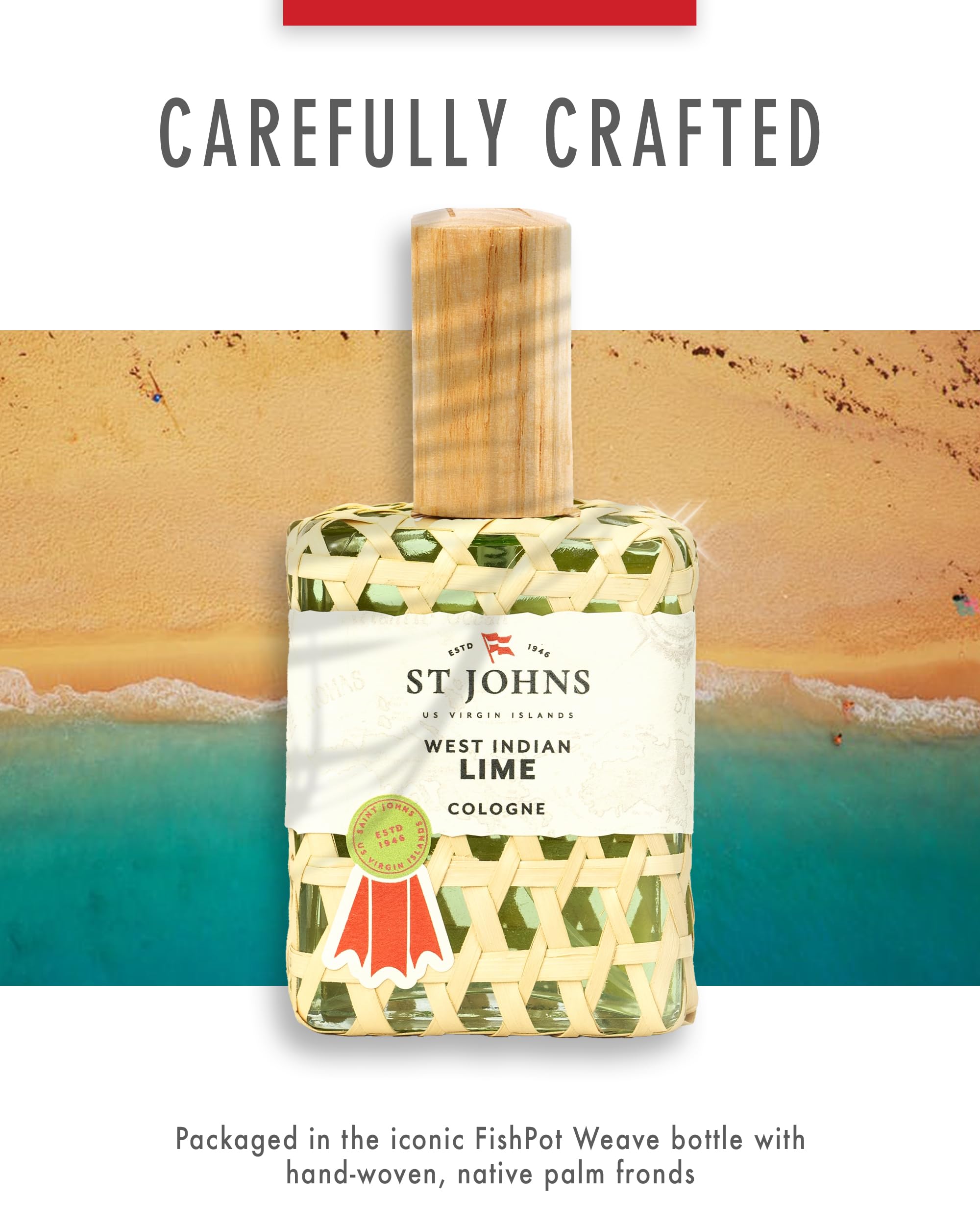 Signature fishnet weave bottle stands out on a vanity
