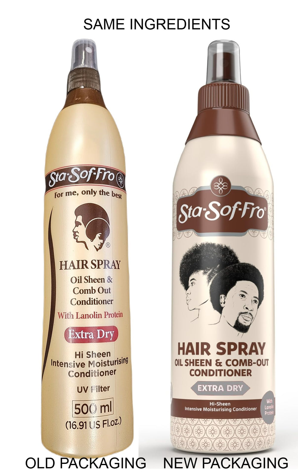 Sta-Sof-Fro Hair Spray Comb Out action highlights easier combing and shine