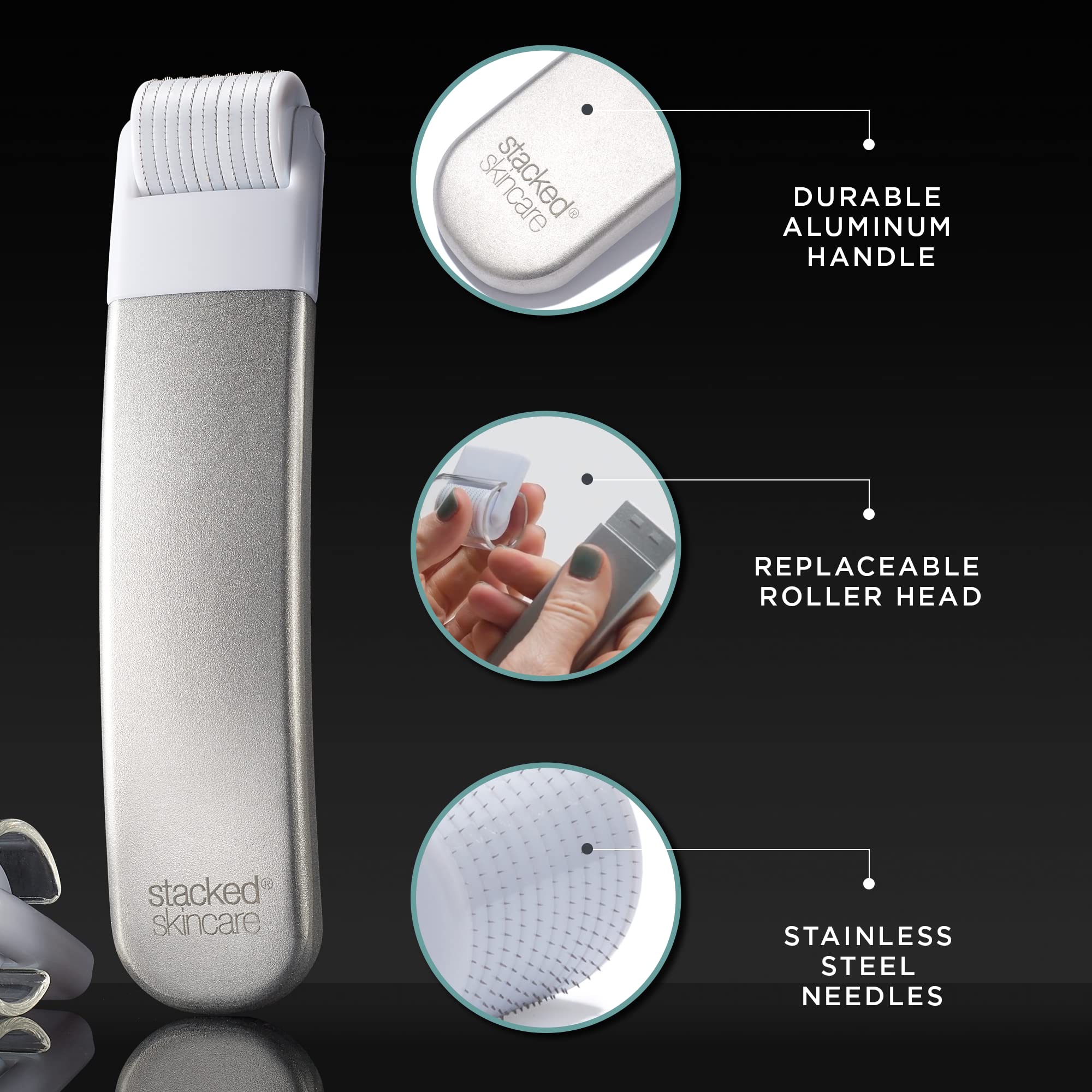 StackedSkincare 0.2mm needle close-up shows precision microneedling