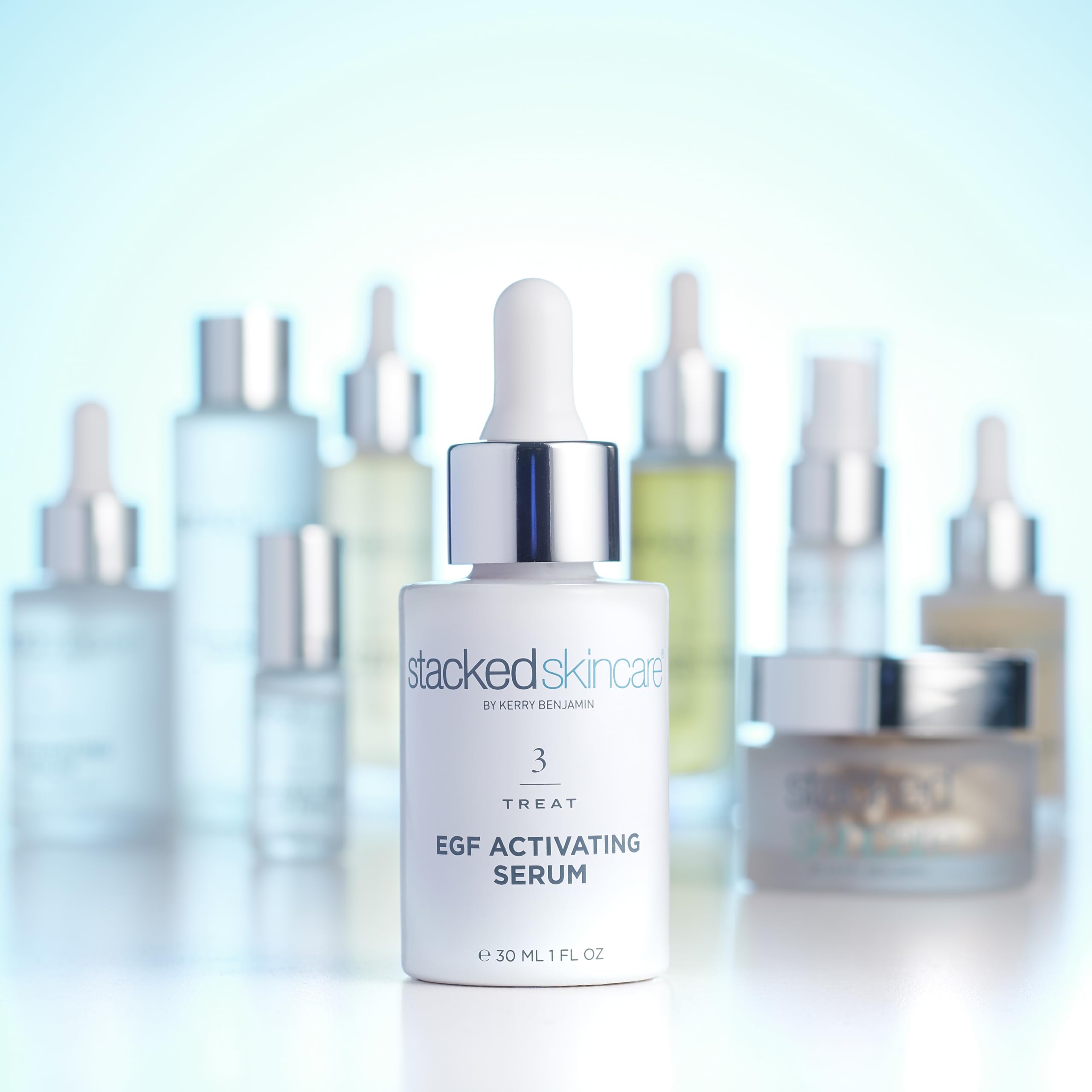 StackedSkincare Hydrating EGF Serum ingredients label with plant-based fermented elements.