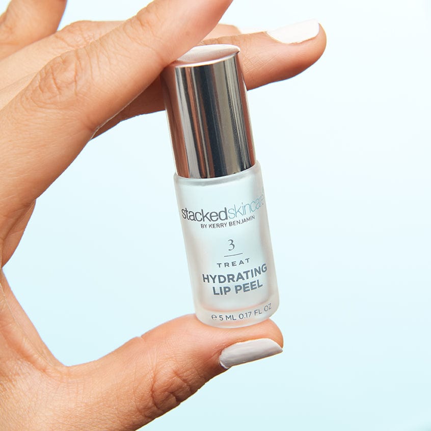 StackedSkincare lip peel texture close-up showing gentle exfoliation.