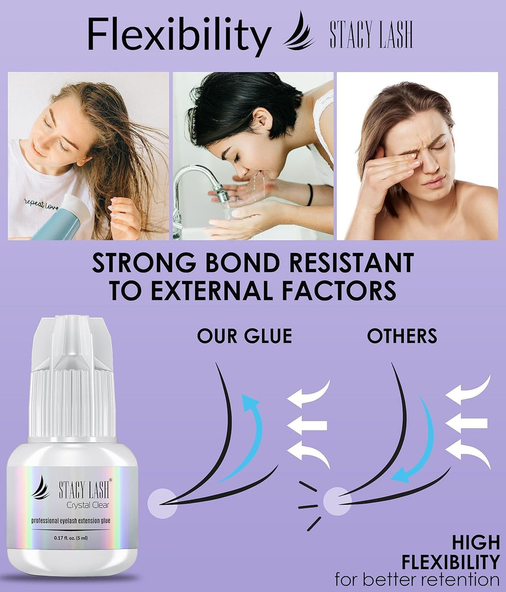 STACY LASH Crystal Clear glue latex-free formula reduces irritation risk