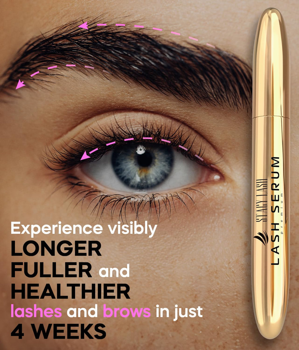 Stacy Lash Growth Serum four-week progress shows visible thickness.