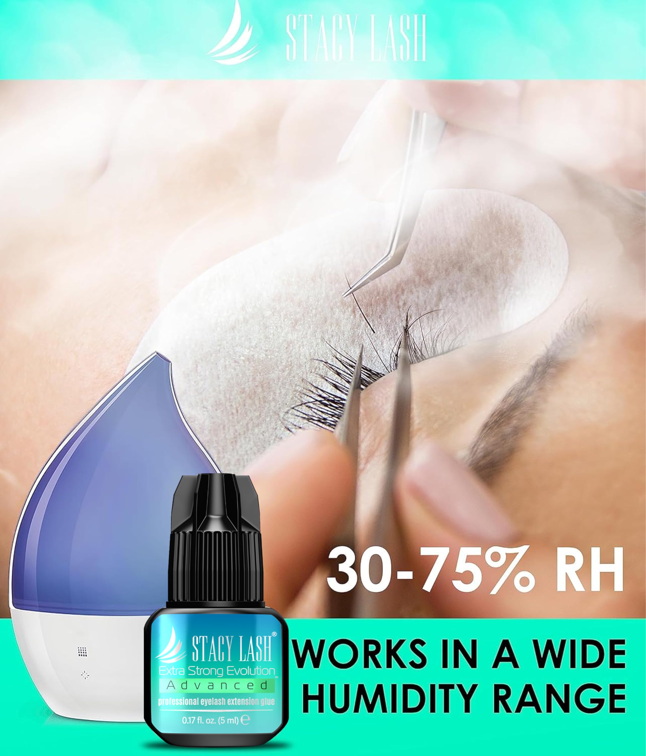 STACY LASH latex-free glue reduces irritation risk for clients.