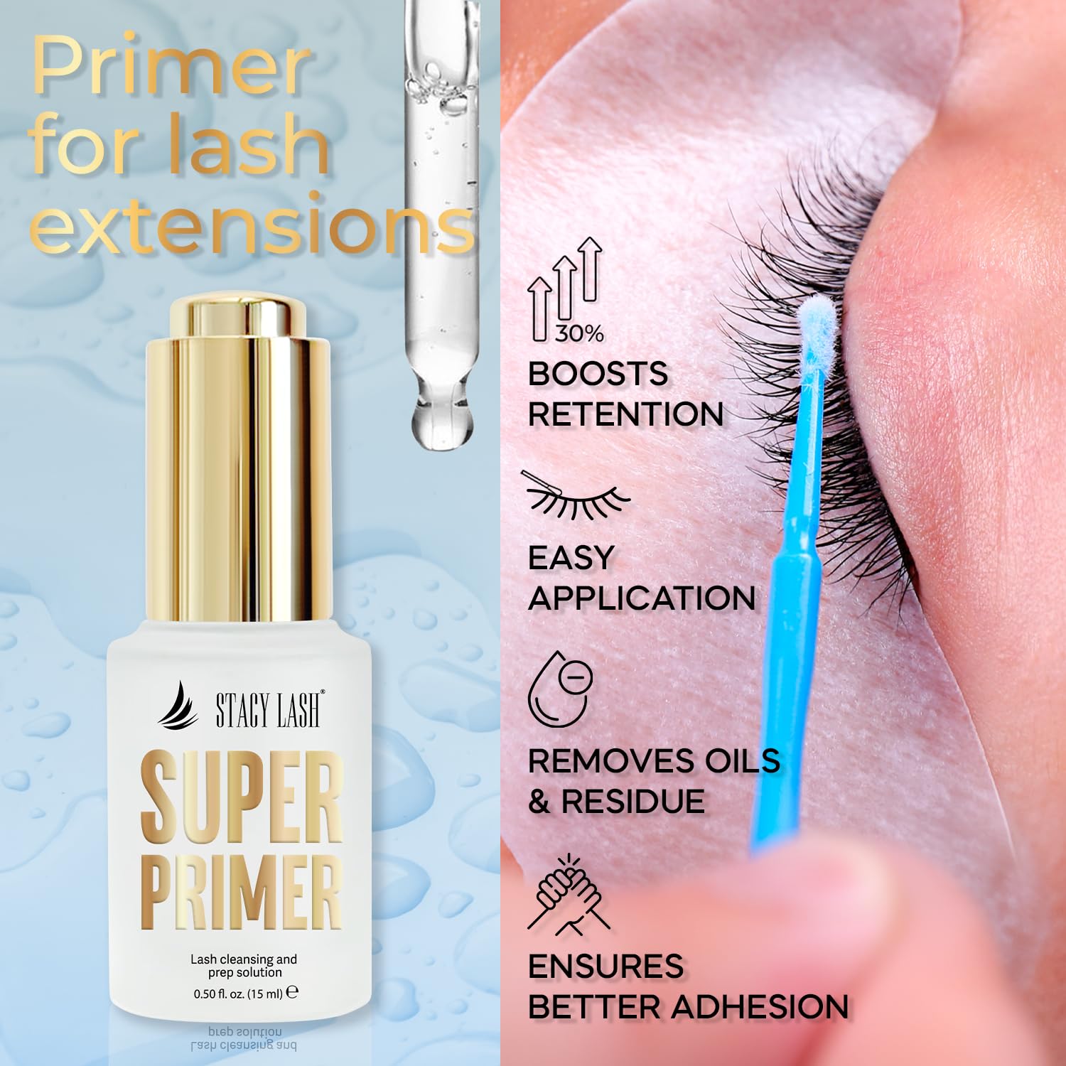 Stacy Lash Primer cleanser packaging showing convenient pre-treatment for clean lashes