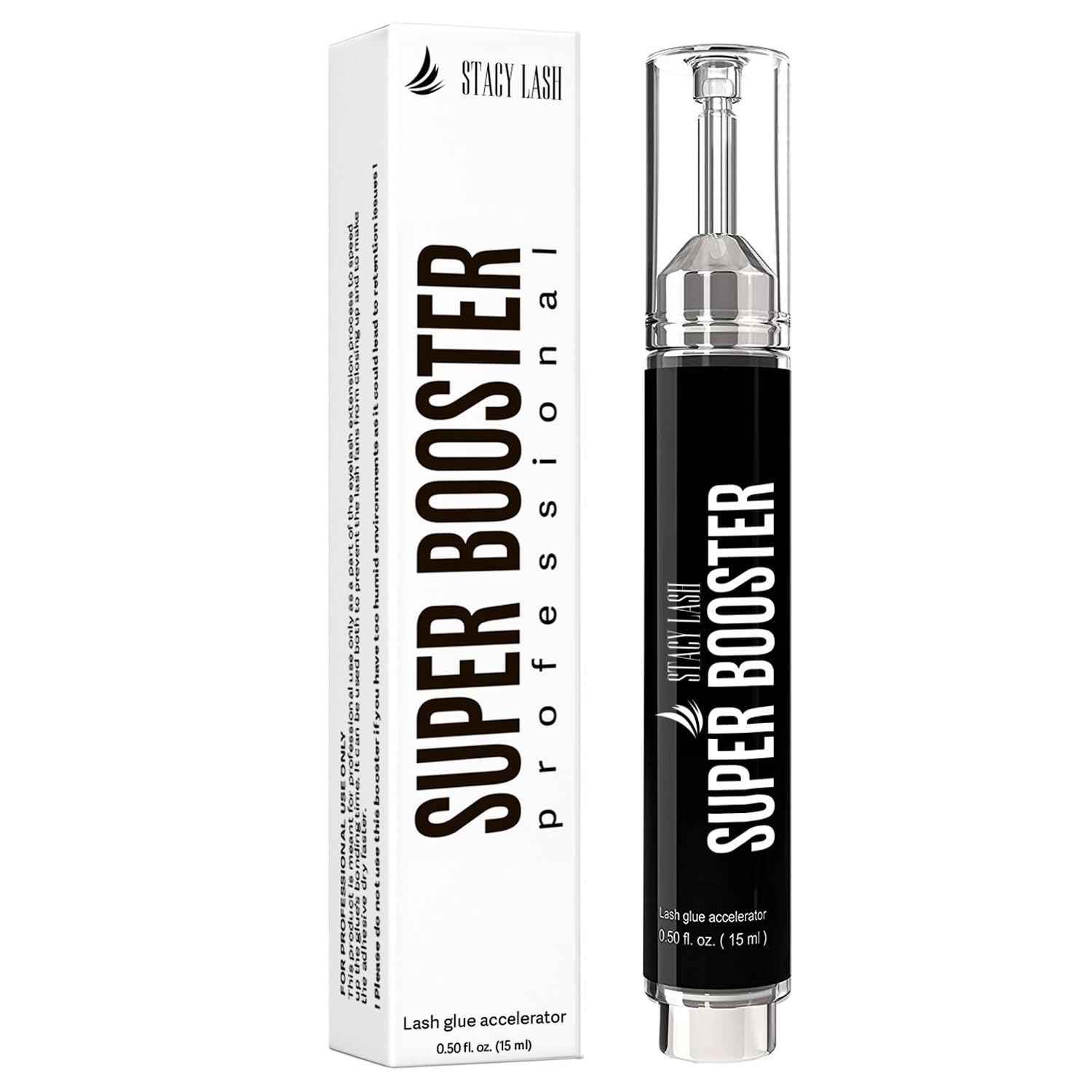 STACY LASH Super Booster bottle cap closeup showing precise accelerator release.