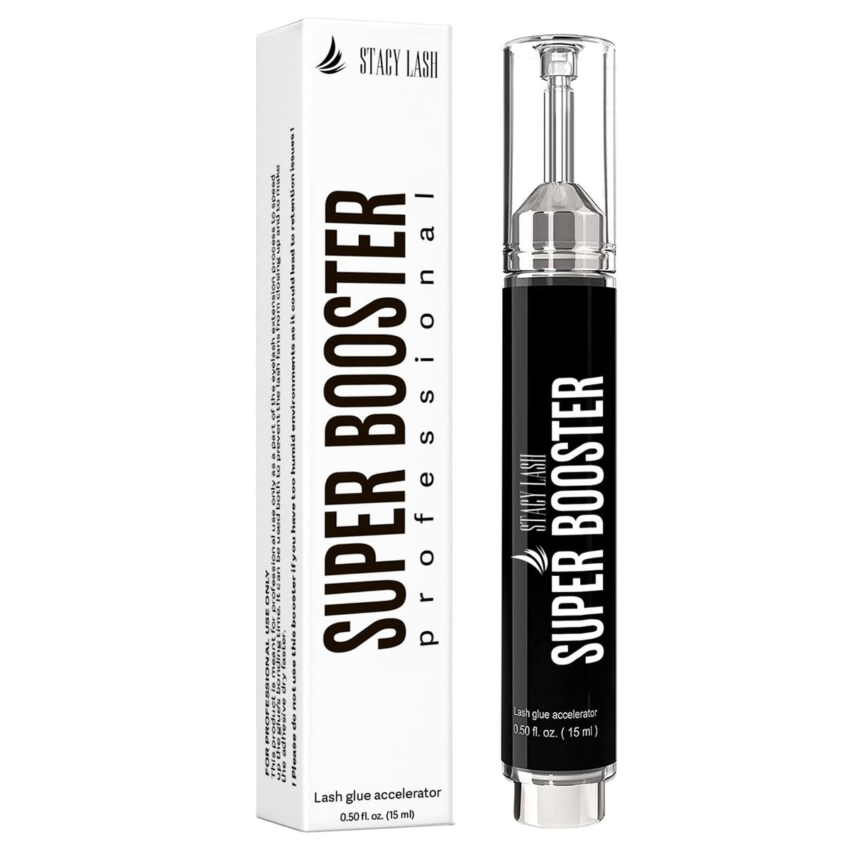 STACY LASH Super Booster bottle cap closeup showing precise accelerator release.
