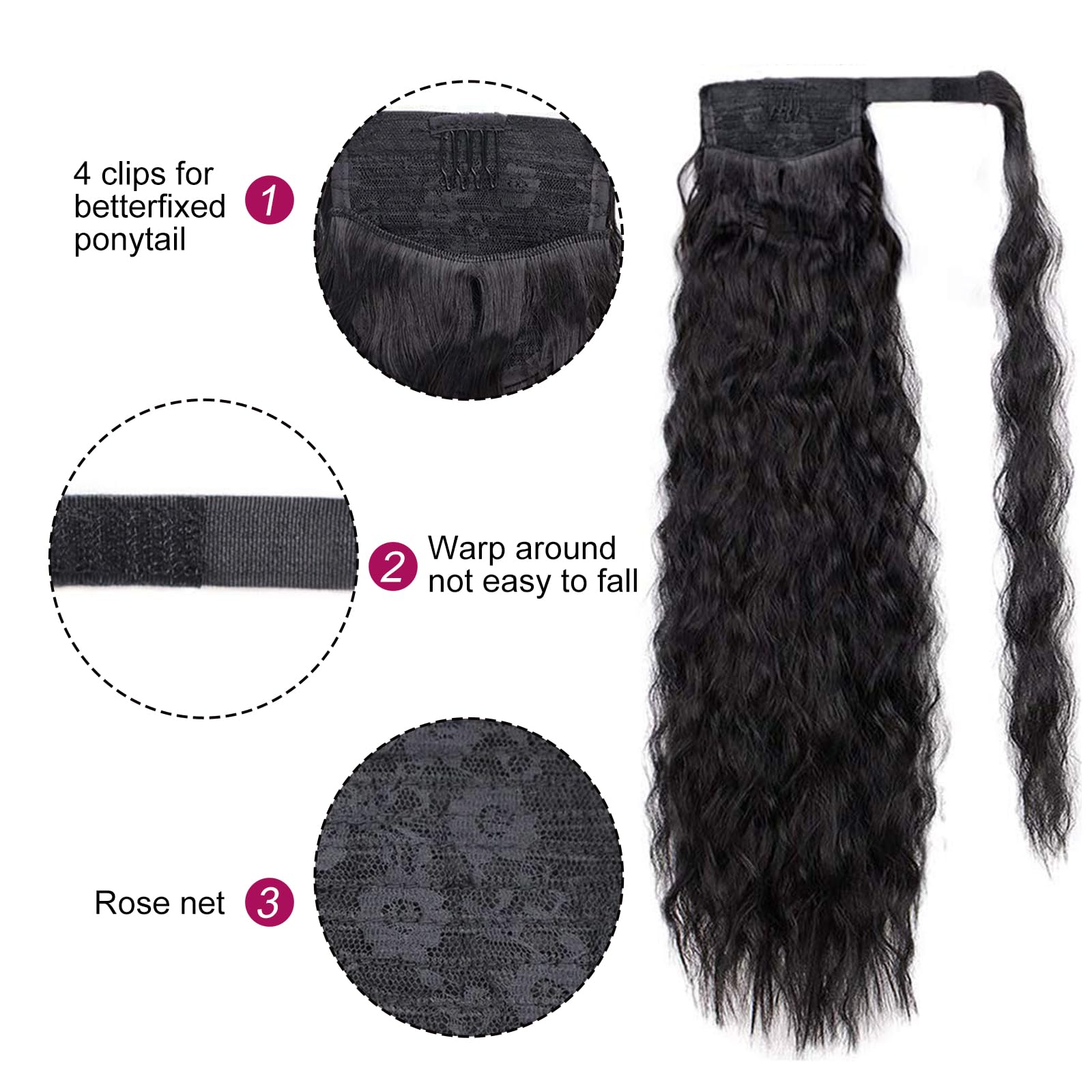 Stamped Glorious 22-inch black ponytail wrap for dramatic length