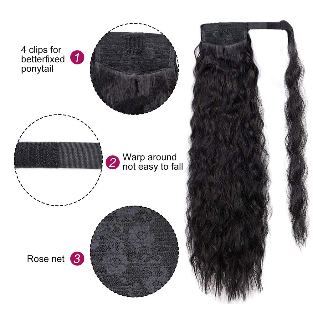 Stamped Glorious 22-inch black ponytail wrap for dramatic length