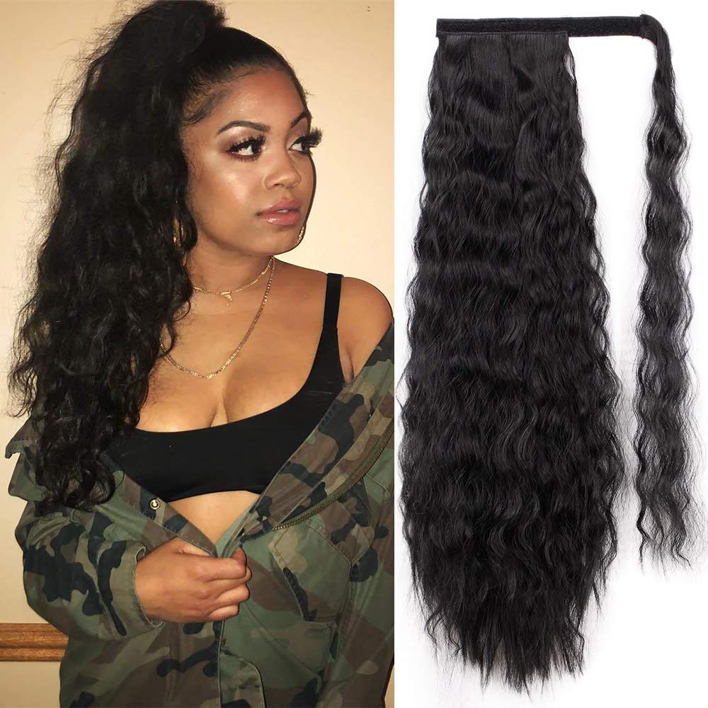 Stamped Glorious long corn wave ponytail extension showing natural curvature for realism