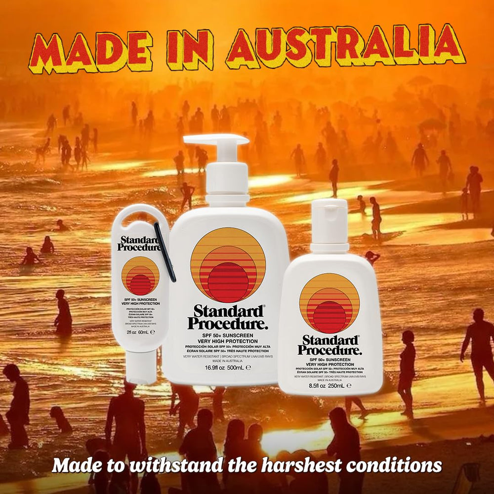 Standard Procedure SPF 50+ packaging highlights reef-friendly and cruelty-free formula