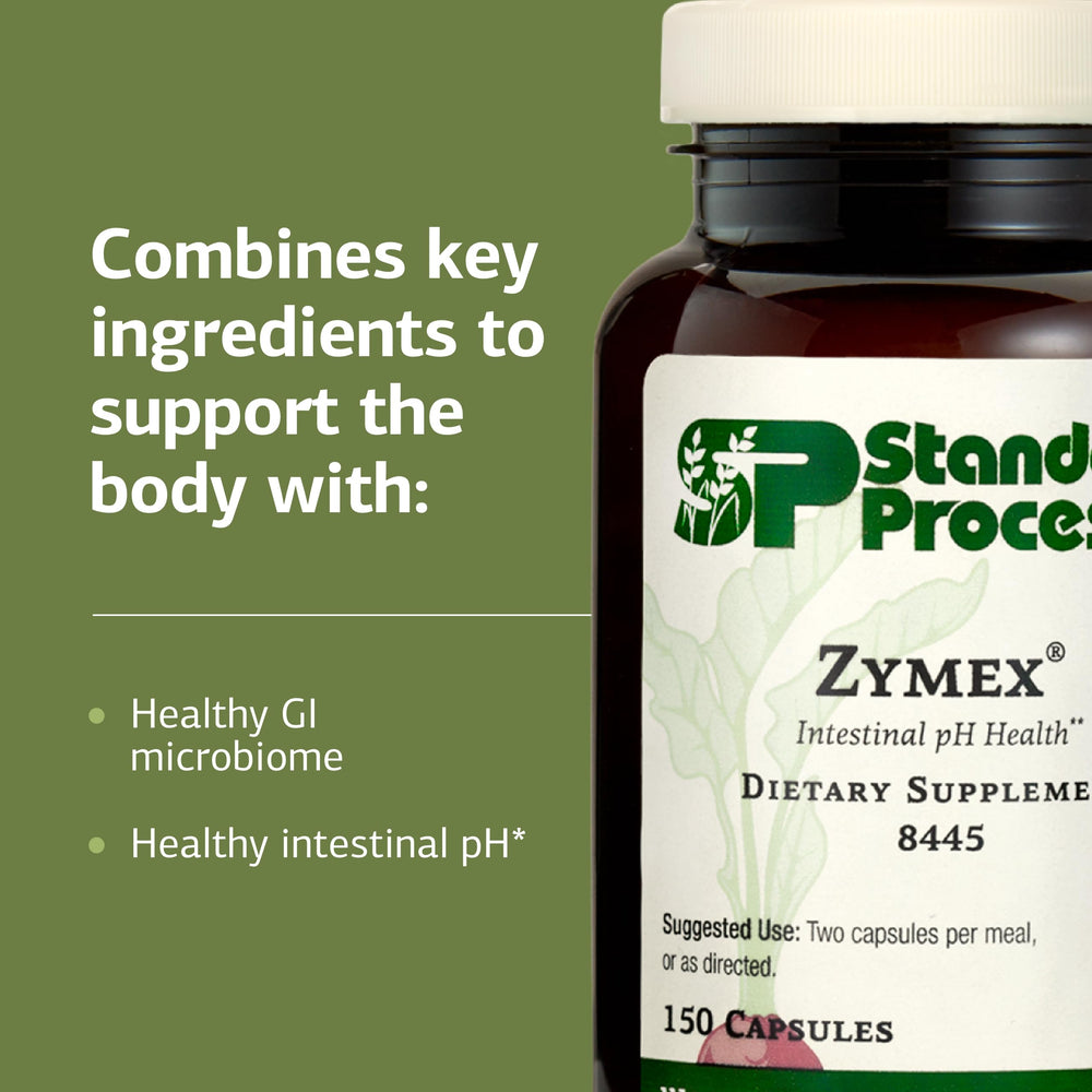 Standard Process Zymex capsules outer packaging emphasizing gluten-free and non-dairy features