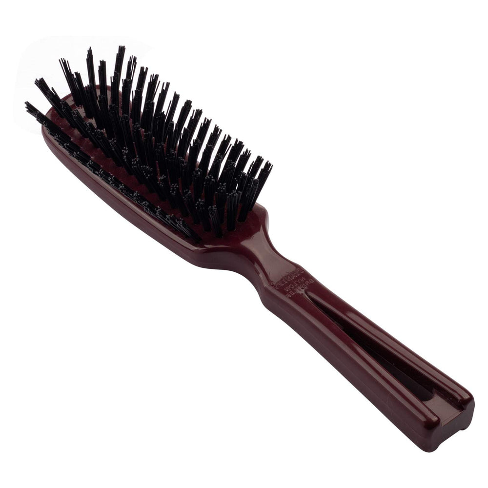 Stanley Commander hairbrush close-up shows stiff nylon bristles for gentle detangling