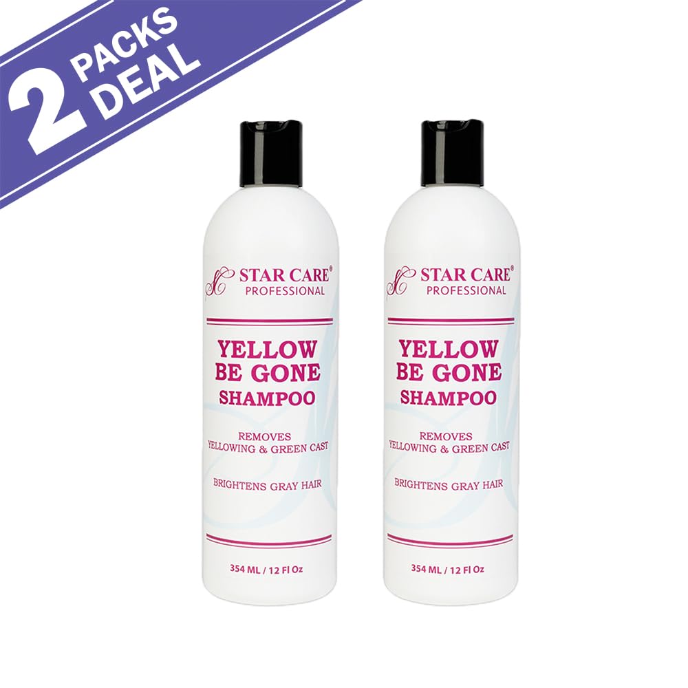STAR CARE Yellow Be Gone Shampoo 2 pack box indicating value for at home color correction