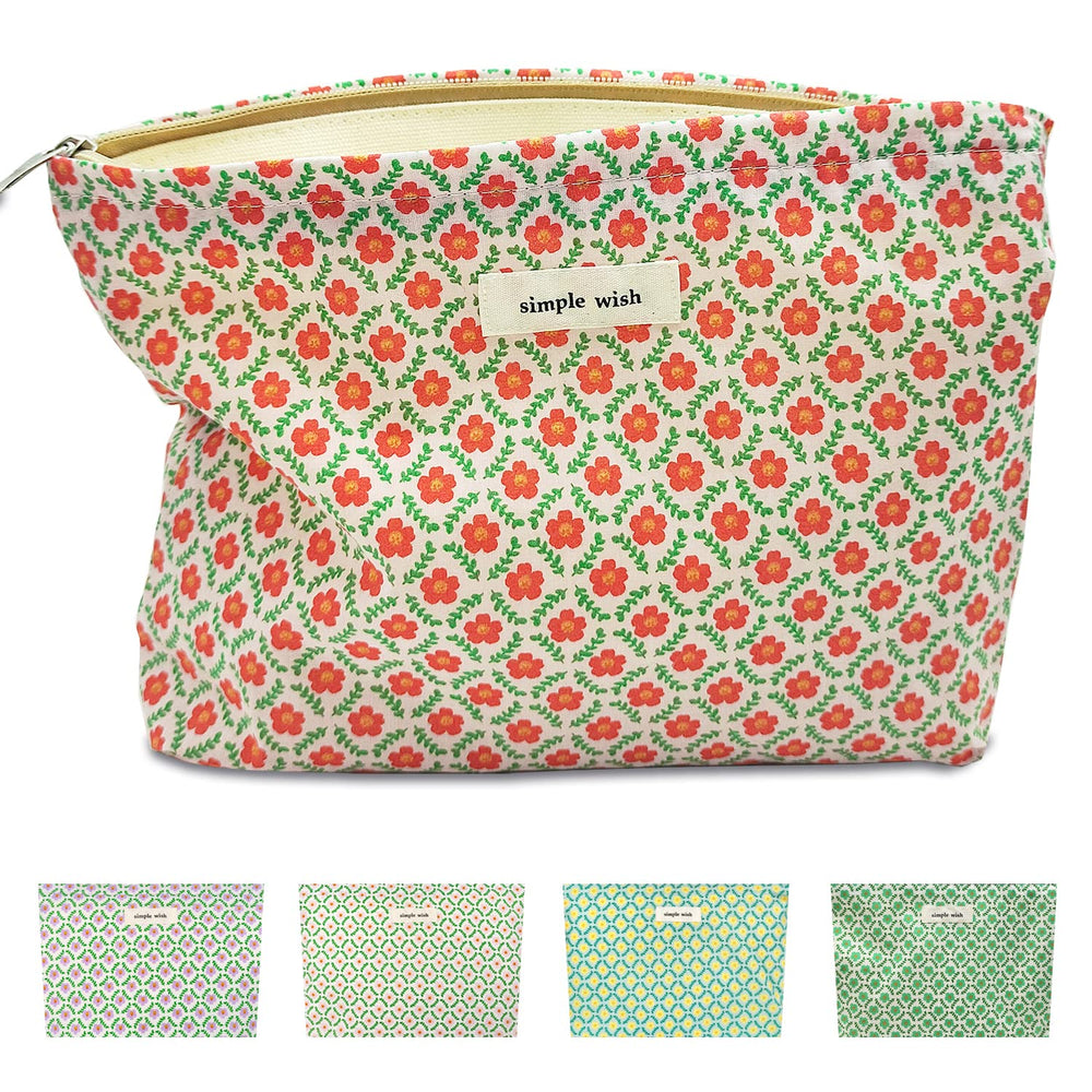 STARDW aesthetic floral makeup bag with red floral front view, ideal for travel organization.