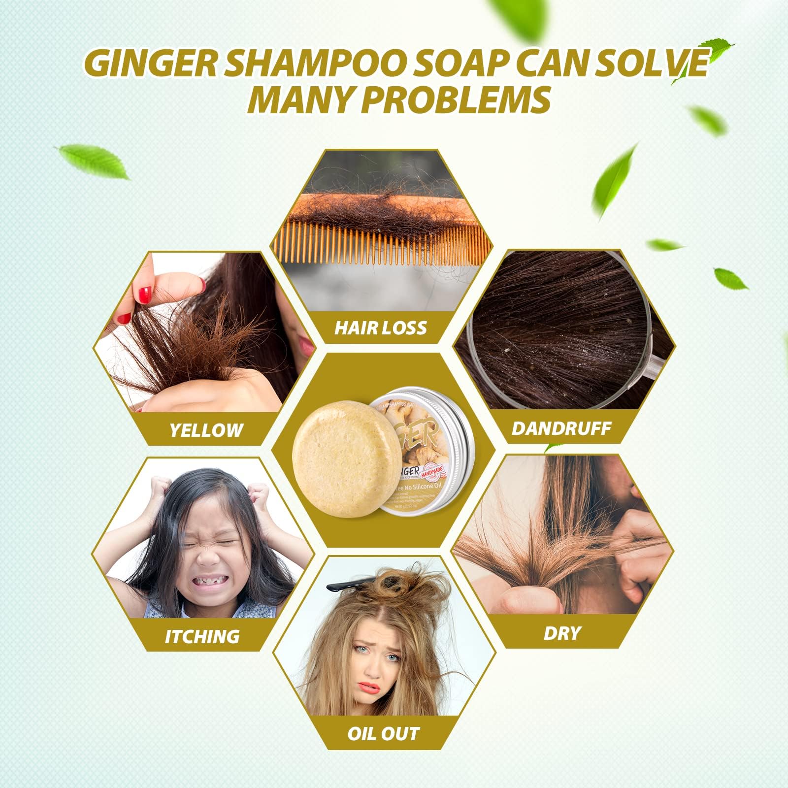 Starhig ginger hair regrowth shampoo bar olive oil and shea nourish dry hair.