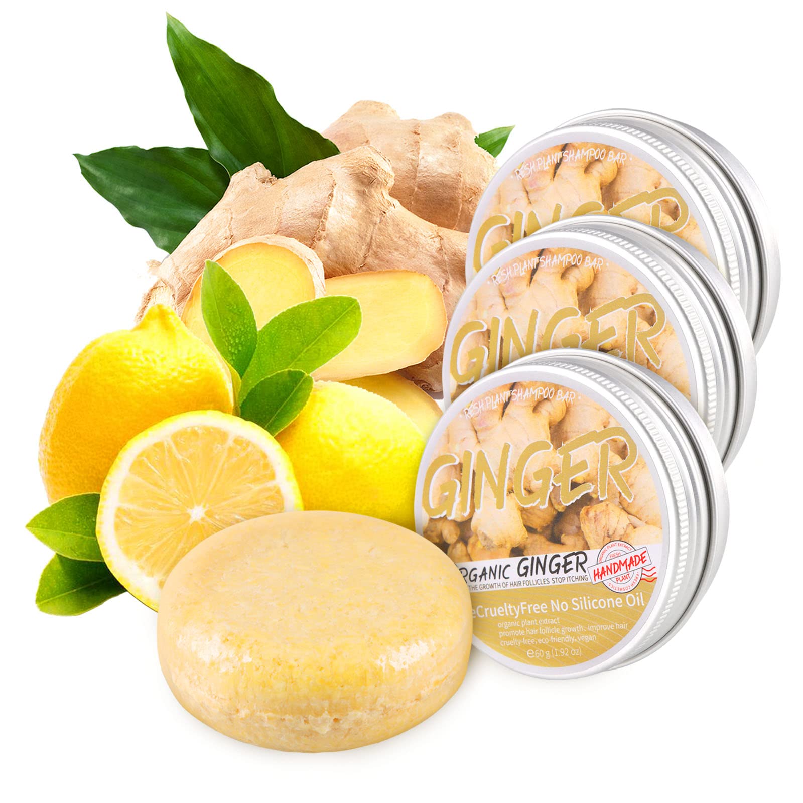 Starhig ginger hair regrowth shampoo bar packaging highlights natural ingredients for gentle cleansing.